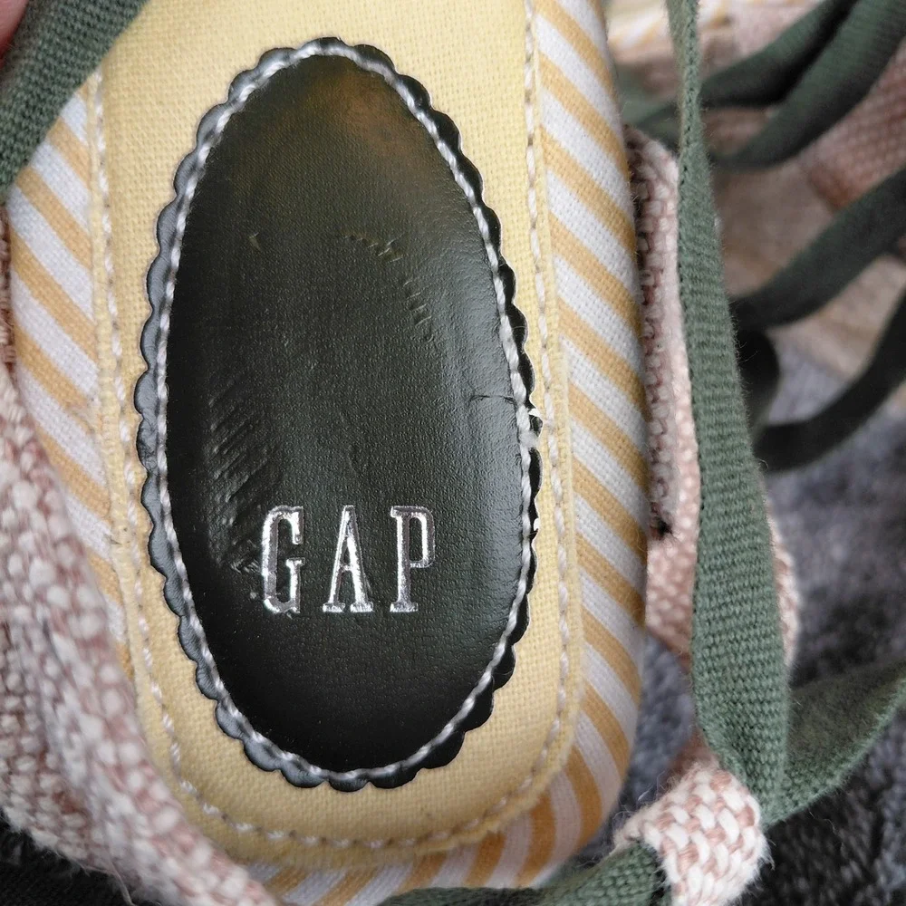GAP‎ Women Striped Espadrille Wedge Sandals with Flower Detail Lace Up